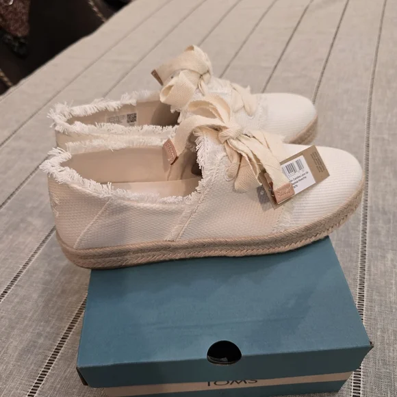 Womens TOMS Carolina Lace-Up Espadrille Sneakers White Beachside Woven, Size 10 - Picture 9 of 11